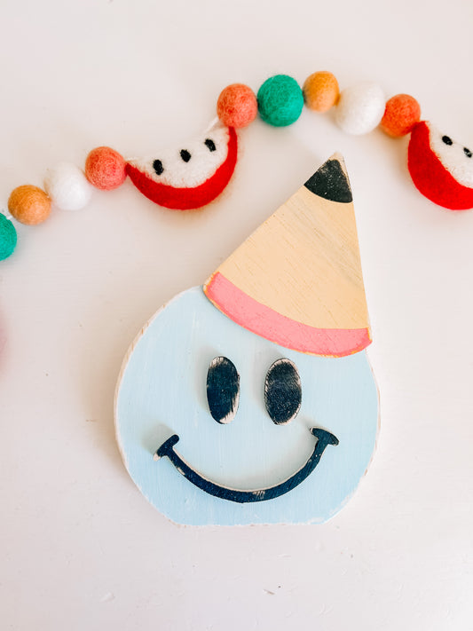 8" Smiley Face + Party Pencil Hat