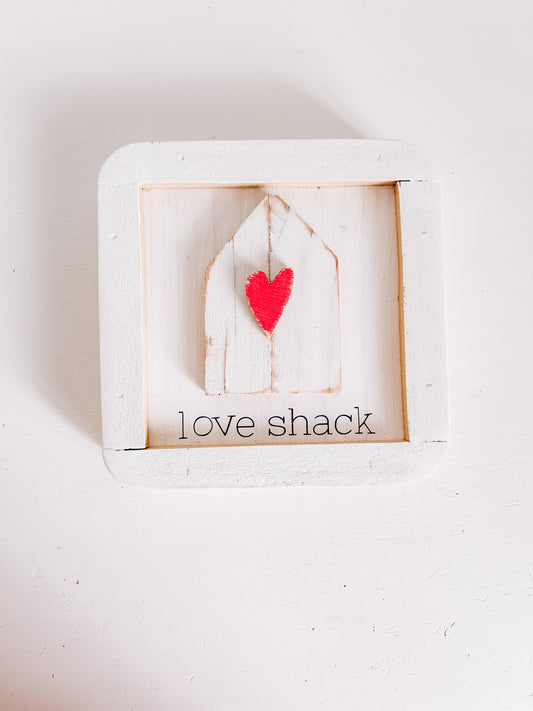 love shack // natural wood rounded framed sign // 5.5" x 5.5"
