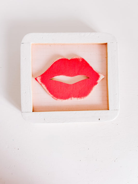 lips // natural wood rounded framed sign // 5.5" x 6"